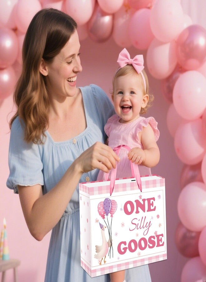 RTMISA One Silly Goose Birthday Gift Bag with Tissue Paper and Greeting Card for One Year Old Girl First Birth Day Party Decorations Supplies - Image 4